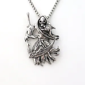 Fashion Jewelry Punk Necklace Alloy Chain Vintage Men's Necklace Gift Halloween Skeleton Death God Pendant