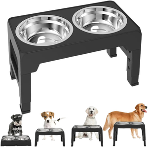 Mangkuk Stainless Steel bulat ganda tempat makan anjing yang dapat ditinggikan Premium dengan dudukan untuk hewan kecil - Product Image 1