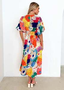 Abito Lungo in Chiffon con Stampa Floreale Elegante 2024 per Donne e Ragazze, Vita Alta, Scollo a V con Maniche a Lanterna, Ultimo Modello - Product Image 2