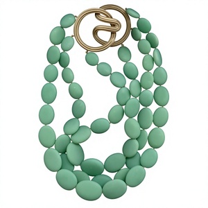 Parure de collier multicouche goutte d'eau et perles, bijoux de fête pour femme, pendentif en résine acrylique et cristal, boucles d'oreilles, pièce maîtresse tendance - Product Image 2