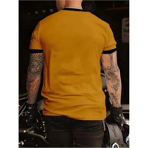 T-shirt personnalisé pour homme à manches courtes rayé, col rond, color block, décontracté, été, 100% coton tricoté, bordure contrastée - Product Image 2