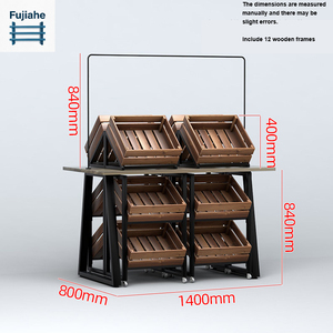 Étagère de présentation de produits à 3 niveaux Fujiahe avec 12 caisses en bois, présentoir îlot en acier pour supermarché, étagère à fruits et légumes avec porte-panneau - Product Image 4