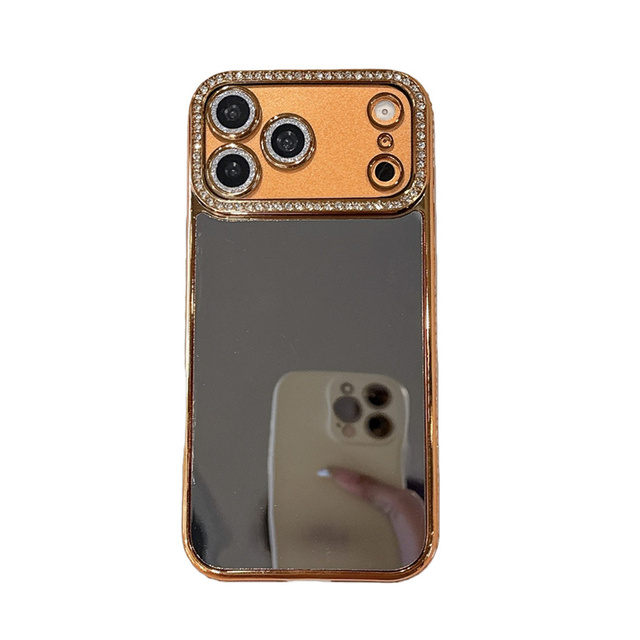 Fashion Mirror Glitter Diamond Make Up Case for iPhone 17 16 15 Pro Max 14 13 12 Plating Bling Camera Film Shockproof Slim Cover