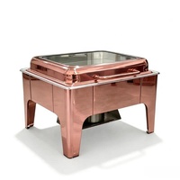 Moderner Roségold Edelstahl Quadratischer Brennstoffbetriebener Energiesparender 6L Chafing Dish mit Sichtfenster für Restaurant-Buffet-Präsentationsset