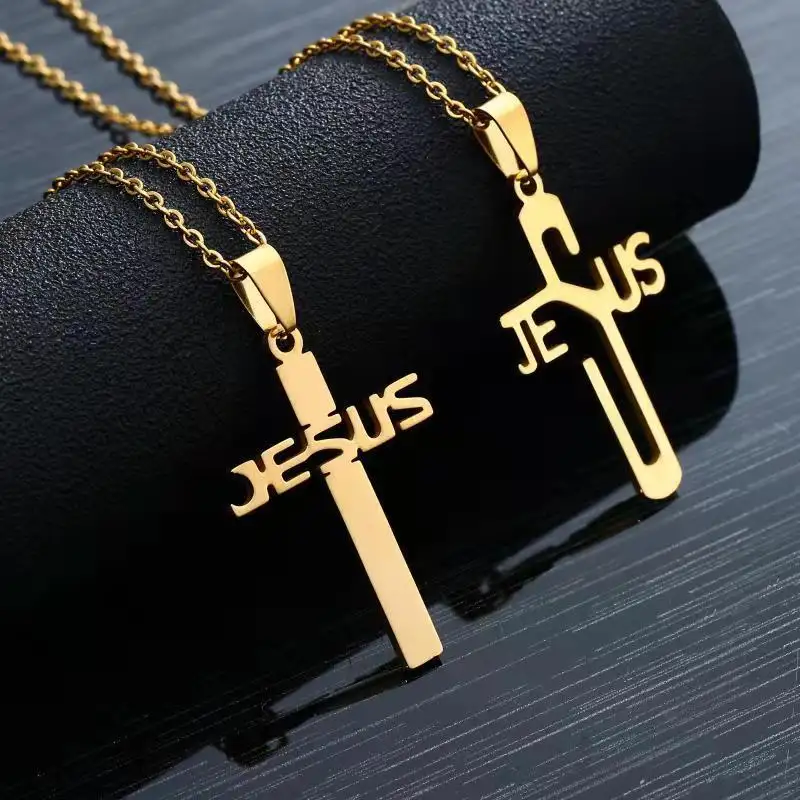Scapular Kalung Liontin Salib Yesus Pria Wanita, Kalung Liontin Baja Tahan Karat Rantai Lapis Emas Perak Agama Katolik untuk Pria dan Wanita