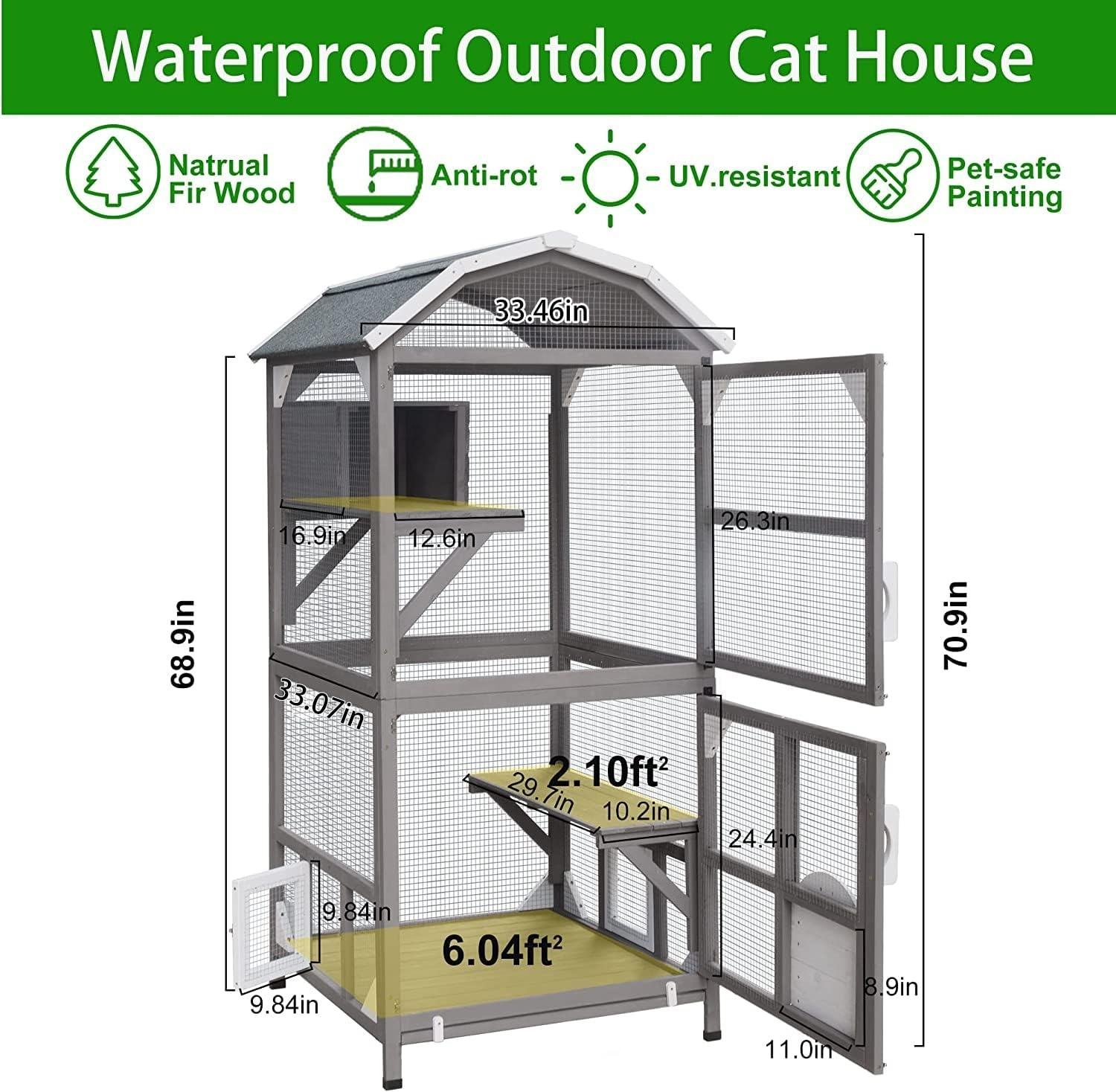 Catio Esterno Per Gatti - Casetta Grande 110x74x74cm, Per 15-20 Gatti, Copertura Impermeabile, Ponti E Piattaforme - Foto 5