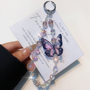 Kristall-Schmetterling Perlen-Handgelenkschlaufen Handy-Anhänger Handgelenkriemen-Halter Handy-Umhängeband Strass-Handyband Schlüsselanhänger - Product Image 1