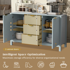 Modern <b>Kitchen</b> <b>Sideboard</b> with Wave Design-3 Adjustable Shelves 3 Drawers & Soft-Close Doors Storage Console Table - Product Image 6