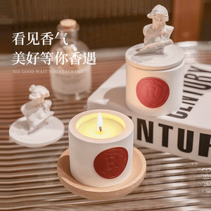 Vela Aromática en Vaso Esculpido, Cera de Soja Redonda con Tapa, Estilo Moderno, Adorno Aromático, Caja de Regalo para Dormitorio - Product Image 1