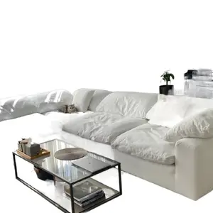 Alta qualidade confortável confortável para baixo branco linho pena Creme Tecido Bege sofá L Shaped canto sofá modular sofá sofá