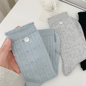 Women's Mid Calf Socks Thin Hollow Mesh Slouch Socks With Shell Decoration Milk White Japanese Style Breathable Casual Socks - Product Image 4