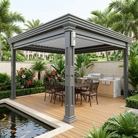 Pavillon de toit moderne et réglable, auvent en aluminium imperméable, avec volets télécommandés, idéal pour la détente en plein air.