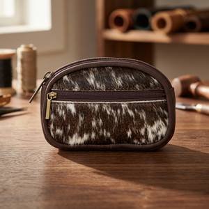 Customizable Luxury ODM Lady Card Case Zippered Wristlet Cowhide Leather Handbag Brown White Fur <b>Tassel</b> Button Closure Polyester - Product Image 3
