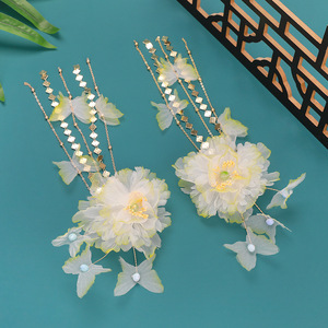 Nouvelle Fleur Verte Originale 2025, Coiffe Ethérée Hanfu, Épingle à Cheveux à Pompon Style Ancien, Accessoire Cheveux à Clipser en Soie avec Fleur - Product Image 2