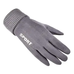 S4834 新款冬季中性男士女装保暖羊毛衬里触摸屏绒面革驾驶手套运动保暖手套