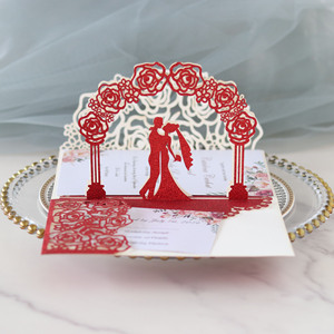 Carte de vœux laser 3D pour mariage, avec fleurs roses, pour demoiselle d'honneur, invitation de mariage, papier pailleté, invitation de fiançailles - Product Image 6