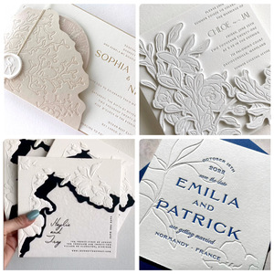 Ensemble <span class=keywords><strong>carte</strong></span> d'invitation <span class=keywords><strong>de</strong></span> mariage en papier blanc é<span class=keywords><strong>l</strong></span>égante personnalisée découpée au laser avec enveloppe en <span class=keywords><strong>relief</strong></span> bleu Floral Design - Product Image 2