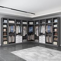 Dressing ouvert de luxe sur mesure |   Armoire minimaliste moderne sans portes avec îlot central et éclairage LED, rangement de chambre en bois haut de gamme