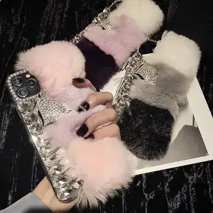 Luxury Bling Warm Back Cover for iPhone XS max Soft Rabbit Fur Hair phone case for iPhone 6 7 8 Plus XR