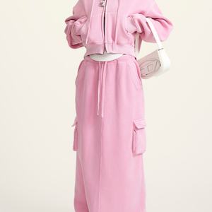 Fabricantes de Ropa Personalizada, Sudadera con Capucha Vintage Lavada Estilo Hip Hop para Mujer, Sudadera Corta con Cierre de Dos Cabezas para Mujer - Product Image 2