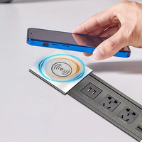 Enchufe de Escritorio Eléctrico con Cargador Inalámbrico, Enchufe Oculto para Mesa de Conferencias con Cubierta Deslizante Inalámbrica