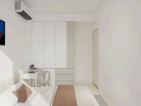 Ensemble de meubles de chambre à coucher modernes sur mesure, en bois, avec lit, bureau et rangement, pour usage hôtelier