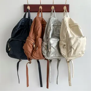 Vente en gros, sacs à dos simples à poches multiples pour femmes, sacoche pour ordinateur portable, sacs à dos de voyage en cuir PU imperméables et à fermeture éclair pour fille