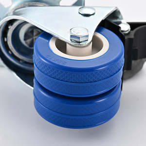 2 Inch Dual Wheel Flat Bottom TPR Swivel Caster Blue Industrial With Side Pedal Brake For Trolleys And Factories - Product Image 2
