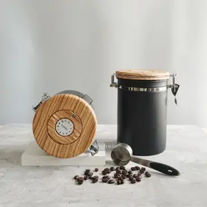 Highwin लकड़ी अनाज धातु स्टेनलेस स्टील कॉफी कनस्तर सेट