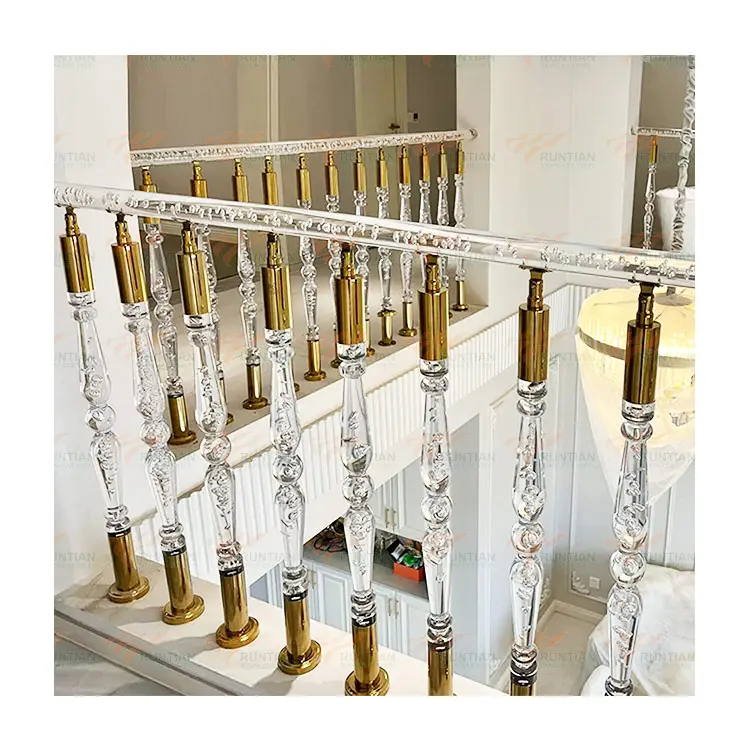 Acrylic railing manufacture handrail crystal balcony fence glass led railing column master pillar