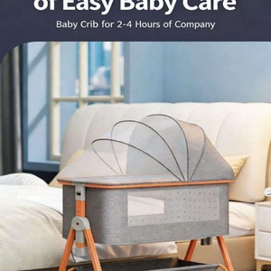 Lit bébé multifonctionnel pliable en tissu et métal, transformable en grand lit enfant, haute visibilité, articles pour bébés - Product Image 3