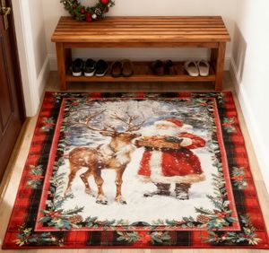Tapis de luxe festif personnalisé en fausse fourrure de renne et de Père Noël, antidérapant, pour entrée et salon, vente en gros - Product Image 5