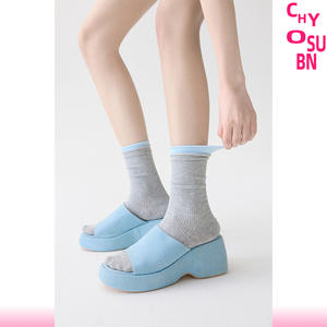 <span class=keywords><strong>Calcetines</strong></span> Funchen Crew de Doble Capa, de Algodón, Estilo Slouch, para Mujer, Verano, <span class=keywords><strong>con</strong></span> Volantes, Modernos, Grises, Finos, Transpirables, <span class=keywords><strong>con</strong></span> Encaje Jacquard - Product Image 3