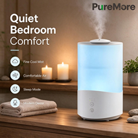 Humidificateur à ultrasons à atomisation froide pour chambre à coucher, chambre de bébé, chambre d'enfant, plantes, grand réservoir de 1 gallon, transparent et blanc