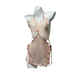 Lencería sexy, camisón con tiras y lazo de mariposa, conjunto de sujetador y braga de malla transparente con copa completa para mujer 075 - Product Image 1