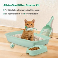 Litière pour chaton écologique à entrée par le haut, design ouvert, petite, avec pelle à litière, double gamelle et souris à catnip