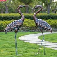 YOUFINE Ensemble de 2 statues de grues en bronze patiné, sculptures de cigognes pour la décoration extérieure du jardin