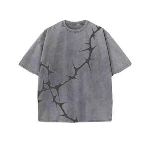 เสื้อยืดลายกราฟิกสไตล์วินเทจ ผ้าฝ้ายฟอกสี แขนสั้น สำหรับผู้ชาย ลายพิมพ์กราฟิกแบบดิสเทรส สไตล์สตรีทแวร์ย้อนยุค - Product Image 1