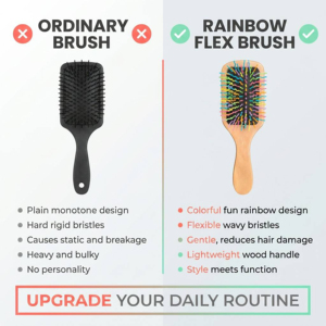 Tragbare Holz-Luftkissen-Haarbürste mit Niedlichen Regenbogen-Gebogenen Nylonborsten für Kinder - Product Image 4