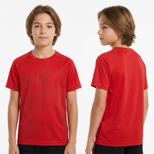 Kids <b>Boys</b> Polyester <b>T</b> <b>Shirt</b> Quick Dry Sublimation Print Raglan Sleeve <b>Red</b> Sports Jersey Apparel Manufacturer - Product Image 3