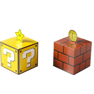 ของตกแต่งปาร์ตี้แบบพกพา กล่องสี่เหลี่ยมรูปดาวสีเขียว ของขวัญธีมเกมมาริโอ กล่องของขวัญสีเหลือง-น้ำตาล ของตกแต่งรูปทรงบล็อก - Product Image 5