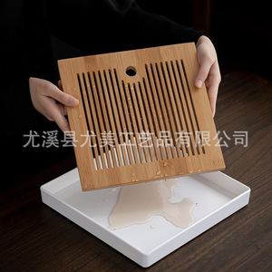 Bamboo Japanese-style <b>tea</b> tray, household Kung Fu <b>tea</b> <b>set</b>, rectangular small <b>tea</b> table, teacup drainer, wholesale. - Product Image 4