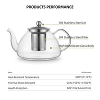 Teko Teh Kaca dengan Infuser Stainless Steel 800ml / 27.33oz, Pot Teh Borosilikat Transparan untuk Teh Daun Terurai, Teh Mekar, Rumah, Kafe