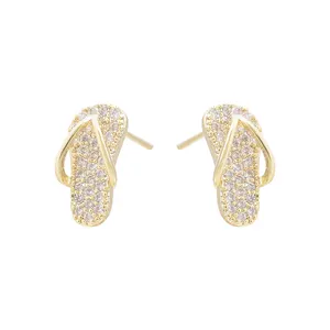 ED62989 new korean fashion exaggerated slippers jewelry earrings brass inset zircon women's trend temperament earrings