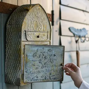 レターボックス耐候性ポストボックスヨーロッパ系アメリカ人のメールボックスレトロ鋳鉄ポストボックス壁掛け屋外ロック可能レターボックス