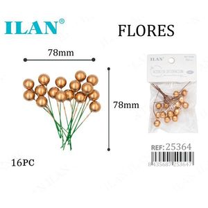 Baies dorées Ilan Golden Holly 78 mm 16 pièces Fleurs décoratives pour la décoration de fête - Product Image 1