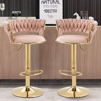 Chaise de bar Ekintop, style nordique, haute, en métal doré, dossier en velours, luxe, moderne, pour table de bar