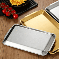FLEY Koreanischer Stil 304 Rechteckige Flache Edelstahl-Grillpfanne mit Verstärktem Boden und Solidem Muster, Goldfarben