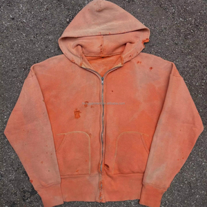 Hoodie Manufacturer Designer Custom High Quality Cotton French Terry Vintage Distressed Hoodies Acid Wash Zipper Hoodies for Men - Product Image 1