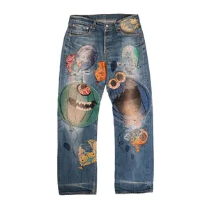 EDGE DENIM hecho a mano personalizado parche trabajo patchwork recto holgado streetwear bordado jeans hombres